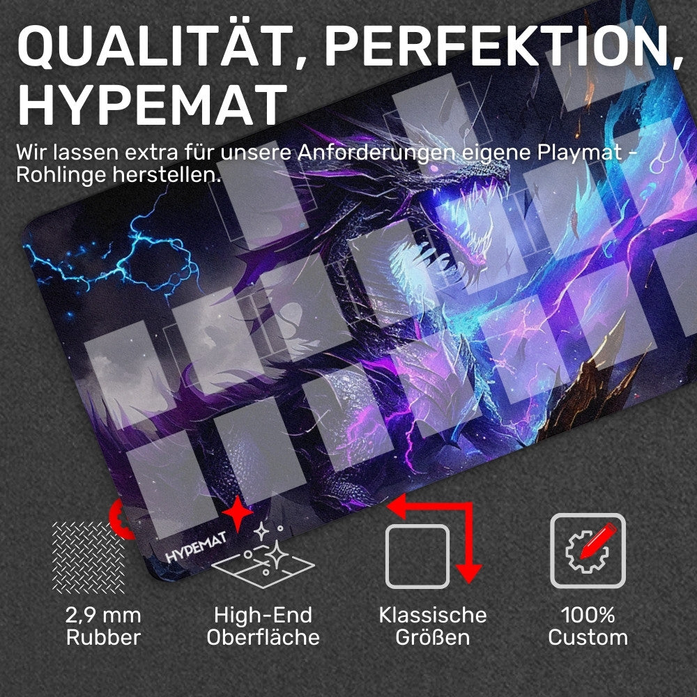 Playmat mit drachen und benefitsicons